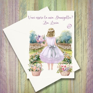 Biglietto personalizzato richiesta Damigella bambina con busta bianca idea nozze matrimonio proposta vuoi essere la mia damigella