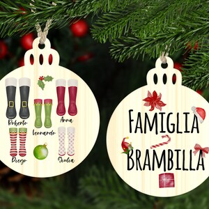 Decorazione con nomi famiglia stivali natalizi per albero di Natale in legno personalizzata frase idea regalo natalizia ornamento festività