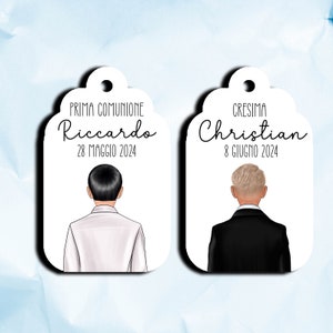 14 tag biglietti personalizzati per comunione o cresima bambino personalizzati nel disegno e frase segnaposto bomboniera ringraziamento