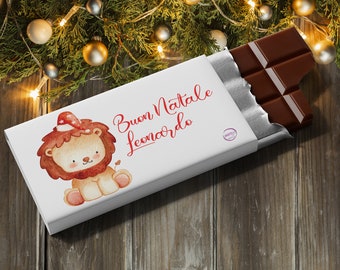 Tavoletta di cioccolato fondente al latte personalizzata per Natale disegno frase a scelta animali idea regalino fine festa omaggio ospiti