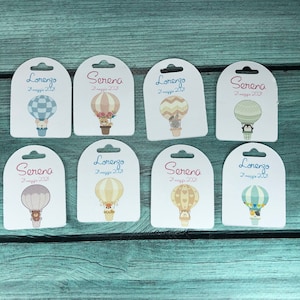 15 cartellini tag bigliettini con mongolfiere personalizzati bomboniere segnaposto battesimo nascita babyshower compleanno cresima comunione