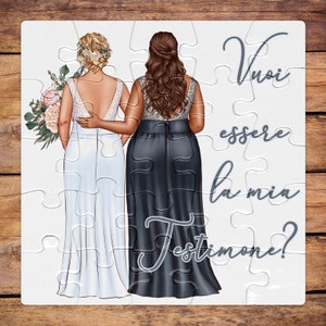 Puzzle biglietto per testimone o damigella curvy della sposa nozze matrimonio, alta qualità, disegno a scelta Vuoi essere la mia testimone?