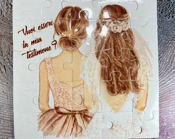 Vuoi essere la mia testimone o damigella puzzle biglietto matrimonio personalizzato regalo