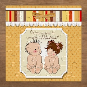 Vuoi essere la nostra madrina / il nostro padrino? Puzzle biglietto gemelli per madrina o padrino di battesimo alta qualità disegno a scelta