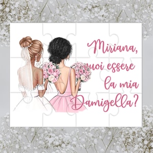 Vuoi essere la mia damigella o testimone? Piccolo puzzle biglietto personalizzato per damigella o testimone femmina di nozze matrimonio