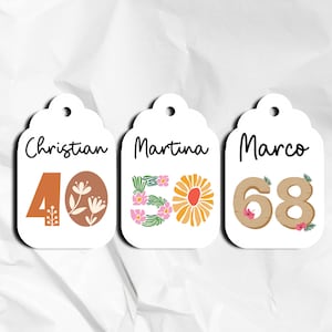 12 cartellini tag bigliettini per compleanno adulti 18-99 anni personalizzati con nomi numero anni bomboniere ricordino regalo fine festa