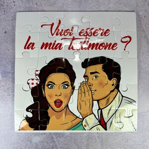 Vuoi essere il mio o la mia testimone? Puzzle biglietto con disegno stile popart richiesta testimone dello sposo o sposa nozze matrimonio