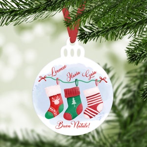 Decorazione per albero di Natale personalizzata calze frase personalizzata con nomi e frase idea regalo natalizia ornamento festività