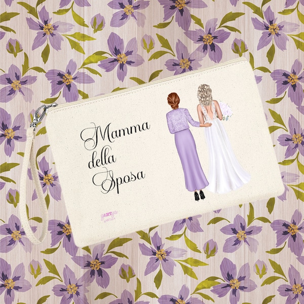 Pochette Mamma della Sposa bustina portatrucco trousse personalizzata nome o dedica abiti personalizzati regalo mamma sposa nozze matrimonio