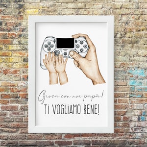 Quadretto personalizzato per il papà con mani controller videogioco bambini idea regalo festa del papà uno o più bambini con cornice