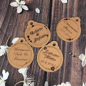 20 cartellini tag bigliettini tondi personalizzati kraft carattere a scelta bomboniere segnaposto cerimonie matrimonio comunione battesimo