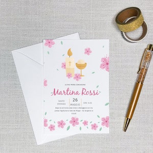 Set da 10 inviti con busta Prima Comunione bambina personalizzati 13x18 partecipazione Comunione Cresima Battesimo motivi floreali
