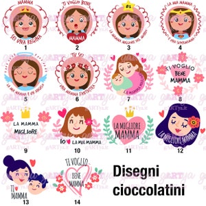 Scatola con 9 cioccolatini cremini assortiti personalizzati festa della mamma disegno diverso su cioccolatino regalo mamma ti voglio bene immagine 6