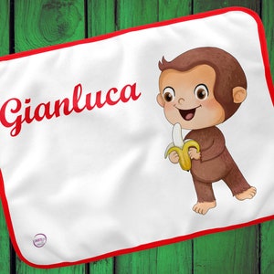 Tovaglietta personalizzata con nome per scuola e asilo tempo libero sport George la scimmia scimpanzé curioso disegno a scelta lavabile