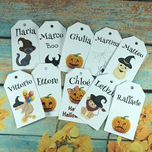 10 cartellini tag bigliettini personalizzati Halloween con nomi 10 disegni esclusivi per segnaposto, biglietti per regali, decorazioni casa
