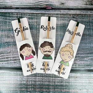 Set da 3 matite piantabili con cartoncino con avatar dei componenti della famiglia idea regalo mamma papà amici maestra