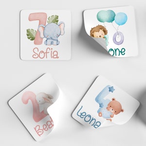 20 adesivi stickers quadrati per compleanno bambini 1-12 anni personalizzati con numero nome per bomboniere segnaposto compleanno party kit