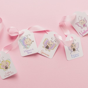 15 cartellini tag biglietti personalizzati 6 disegni farfalle farfalline battesimo nascita compleanno babyshower comunione cresima cerimonie