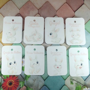 10 cartellini tag biglietti coniglietti personalizzati bomboniere segnaposto battesimo nascita babyshower compleanno cresima comunione