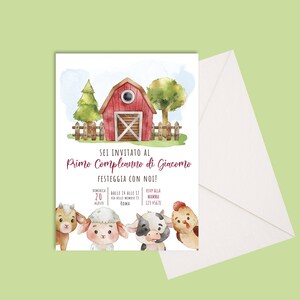 Set da 10 inviti e busta tema fattoria bambini personalizzati 13x18 per compleanno battesimo cresima comunione partecipazione mucca gallina