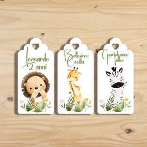 15 cartellini tag bigliettini con animali della foresta safari personalizzati nome e frase per bomboniere segnaposto compleanno battesimo