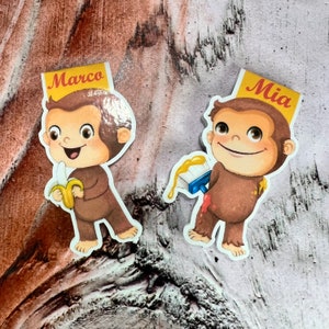 Segnalibri magnetici Scimmia curiosa George personalizzati con nome set da 6 o 12 pezzi gadget compleanno regalo fine festa bambino bambina