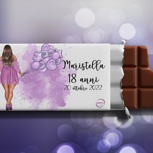 Tavoletta per compleanno ragazza cioccolato fondente o al latte personalizzata nome o frase palloncini idea regalo fine festa omaggio ospiti