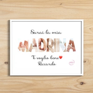 Quadretto personalizzato con foto per la madrina o il padrino con scritta richiesta madrina o padrino regalo ricordo bomboniera battesimo