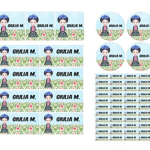 Etichette adesive scolastiche ragazza messicana personalizzate nome classe per matite penne quaderni libri materiale scolastico 4 misure