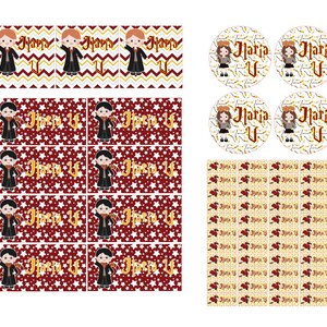 Set di etichette adesive scolastiche piccolo mago scuola di magia personalizzate matite penne quaderni libri materiale scolastico 4 misure