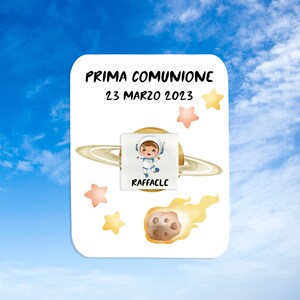 Cioccolatini a tema spazio pianeti astronauti personalizzati cartoncino comunione cresima battesimo nascita compleanno bomboniera segnaposto