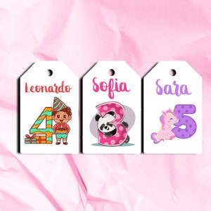 12 cartellini tag bigliettini compleanno bambini 1-12 anni personalizzati con nome numero anni bomboniere ricordino fine festa segnaposto