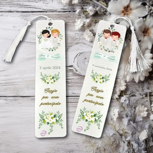 Segnalibri Personalizzati in Cartoncino Martellato, Set da 12, Bomboniera Segnaposto Nozze, Matrimonio, Unioni civili, 20x5 cm, con Nappina