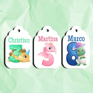 14 tag biglietti personalizzati con dinosauri frase personalizzata per segnaposto bomboniera compleanno bambini 1-9 anni regalino fine festa