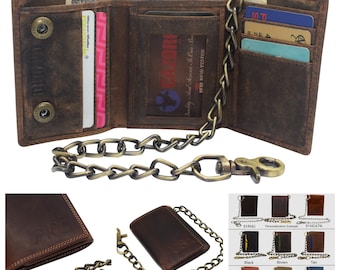 Personalized Biker Wallet RFID Vintage Leather Trifold Chain Wallet for Men COLORS Custom Names