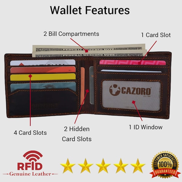 Personalized 100% RFID Men's Slim Classic Bifold Credit Card ID Vintage Leather Wallet