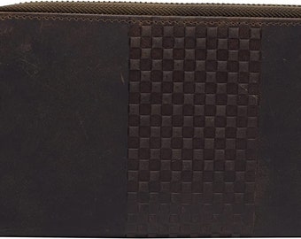 CAZORO Women's RFID Vintage Genuine Leather Wristlet Wallet Double Zipper Organizer Large Phone Pocket Wallets for Women (Leather Brown)