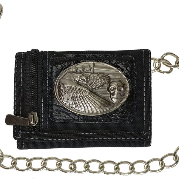 Marshal Eagle With Skull Logo Tri-fold Fabric Chain Wallet