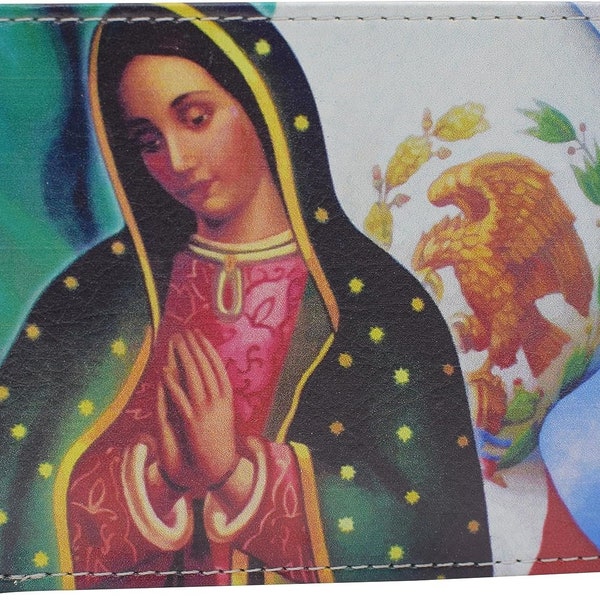 Printed Virgin Mary RFID Blocking Bifold Genuine Leather Virgin of Guadalupe Wallet with Gift box for men (Virgin Mary)