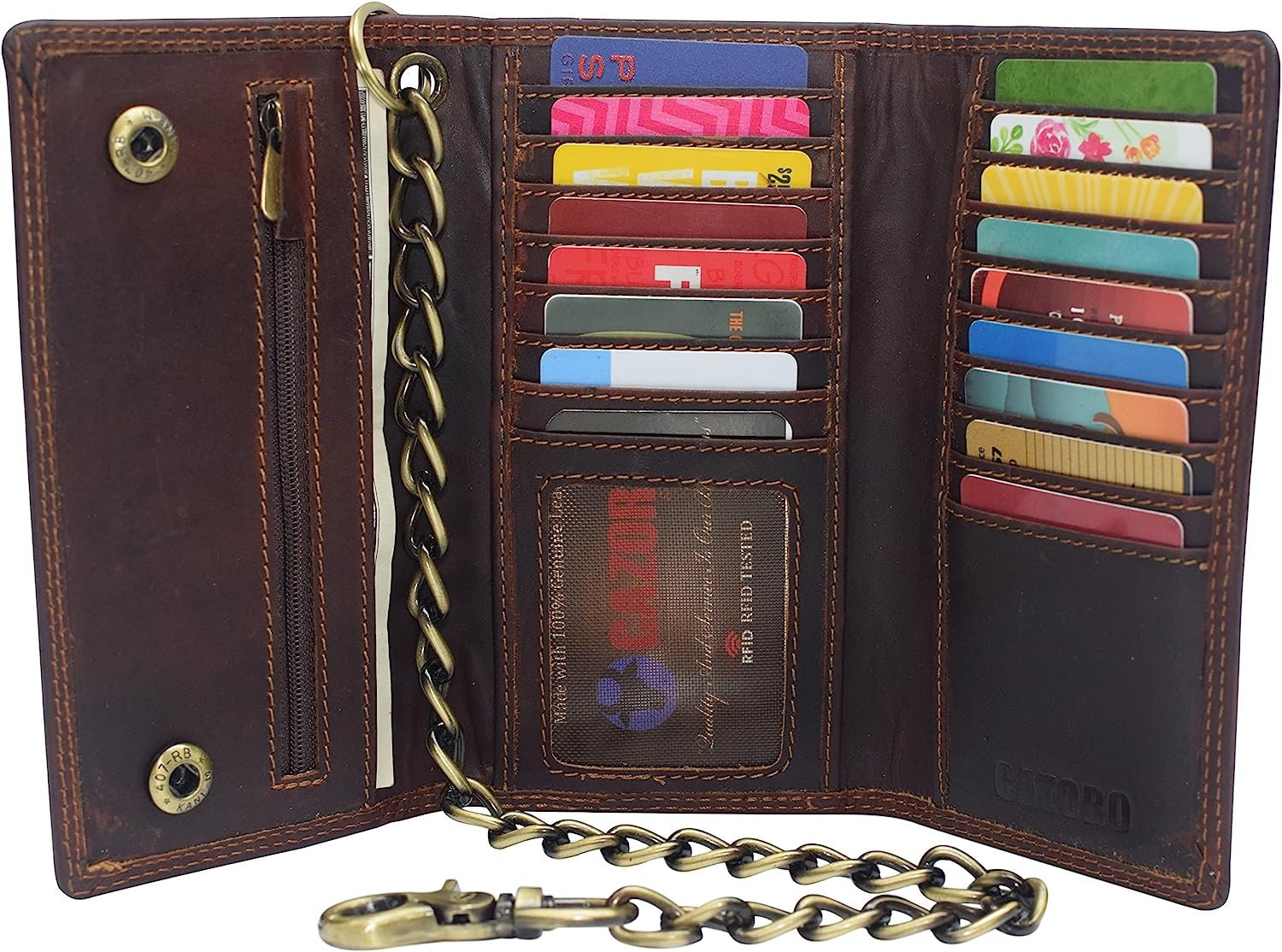 Genuine Leather Men's Chain Biker Wallet Long Bifold Checkbook RFID  Blocking Wallets for Men 