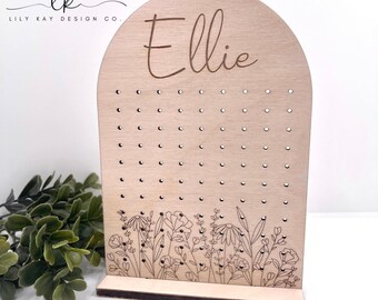 Floral Detailed Wooden Earring Holder / Boho Earring Stand / Wildflower Earring Display