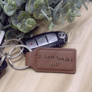 Engraved Leatherette Keychain | Gifts for Dad | Grandpa | Father's Day Gift | Personalized Gift for Papa | Custom Handwriting Preservation