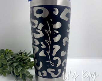 20oz Personalized Leopard Tumbler / 360 Degree Wrap / Engraved with Lid & Straw / Name Tumbler Gift