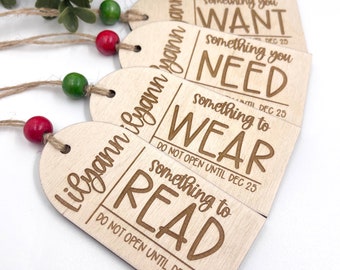 Something You Want / Something You Need / Something to Wear / Something to Read / Set of 4 Personalized Gift Tags