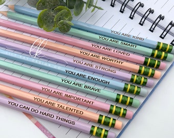 Engraved Ticonderoga Pencils | Personalized Back-to-School Set | Pastel Words of Affirmation | Engrave Your Name | Teacher or Student Gift