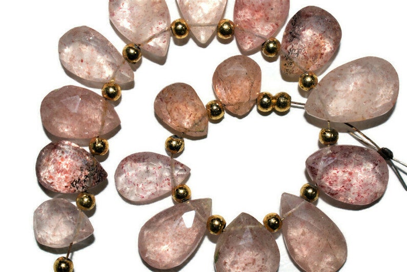 6X106X17 mm app Natural natural gemstone beads sale 16 piece Strawberry Pear shape gemstone briolette beads pink strawberry teardrops