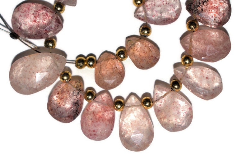 6X106X17 mm app Natural natural gemstone beads sale 16 piece Strawberry Pear shape gemstone briolette beads pink strawberry teardrops