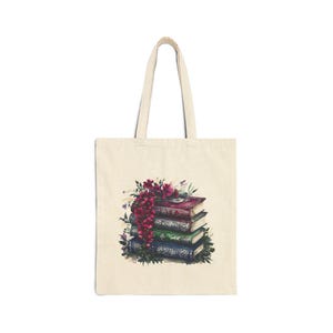 Einkaufstasche aus Baumwollleinen von Floral Book Lover, umweltfreundliche Einkaufstasche, Geschenk für Bücherwürmer, Bibliotheksliebhaber, Florale Einkaufstasche für jeden Anlass