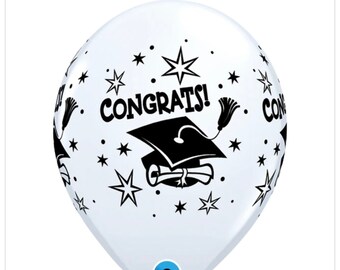 Congrats White with Black print 11” Balloon, Perfect to add to any balloon bouquet.