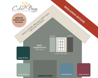 MED GREEN GRAY| Exterior Paint Color Scheme | Benjamin Moore Paints Only